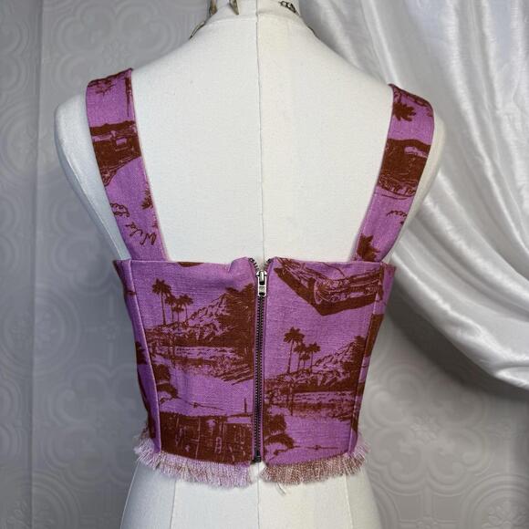 Urban Outfitters Wild Lovers Connie Boned Corset Pink Vegas Car Print Size L - Picture 3 of 5